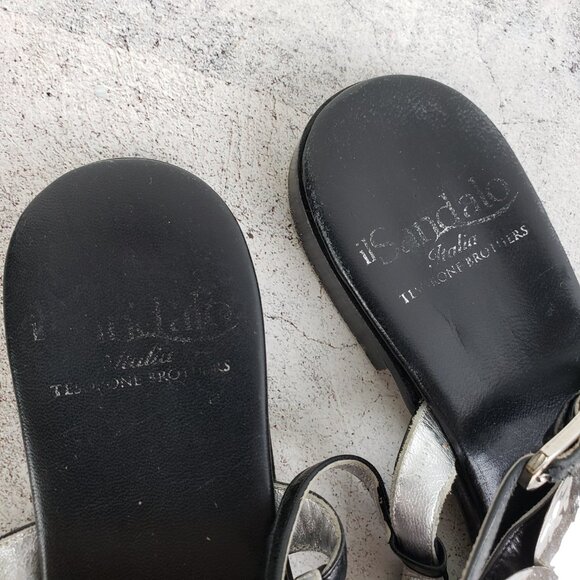 iL Sandalo Italia Black Leather Sandals Flats Hammered Metal size 37 Boho Resort - Picture 10 of 11